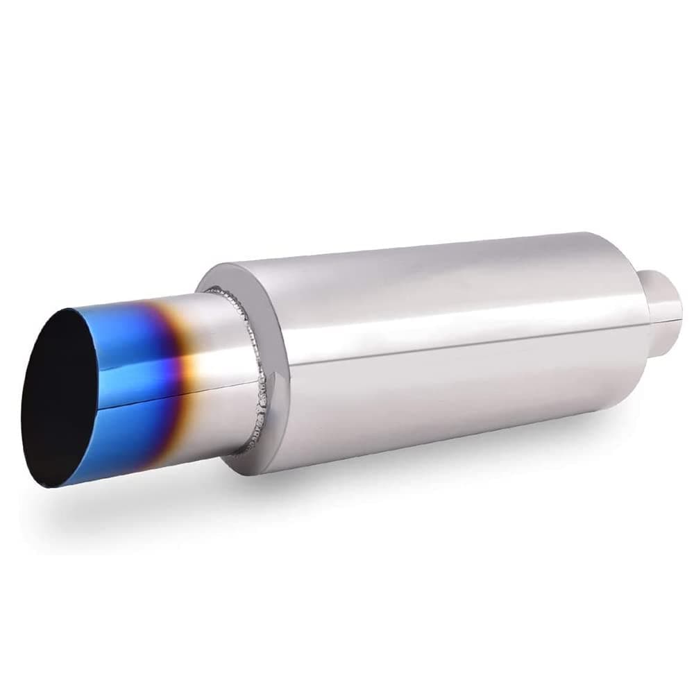 SPELAB Exhaust Muffler 2.0 Inch Inlet 3.0 Inch Outlet - Stainless Steel Exhaust Tip N1 Burnt Type for Universal Fitment on Most Cars, Sedans, and Trucks - 14.8” Overall Length