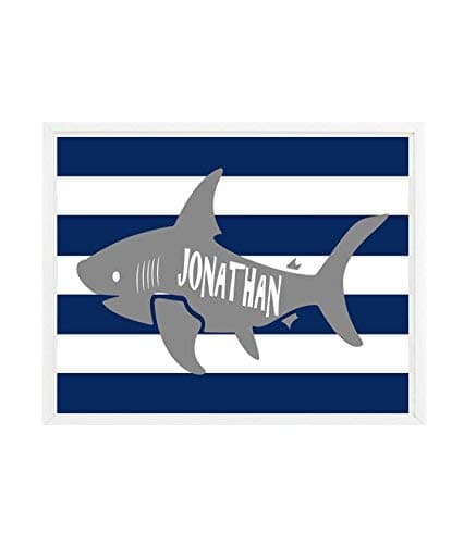 Shark Wall Art, Boy Room Decor, Shark Bathroom Print, Navy Blue, Gray, Personalized, Boy Nursery, Boy Bathroom, Kids Bathroom, Shark Print