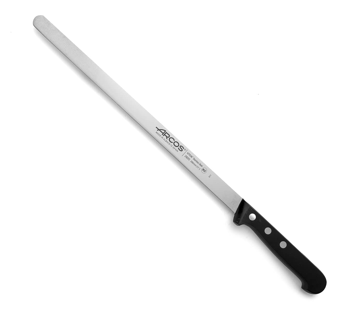 Arcos Slicing/Ham Knife 11 Inches Nitrum Stainless Steel Blade with Polyoxymethylene (POM) Black Handle. High-Usable & Lasting. Everyday Use Design. Highly Resistant.
