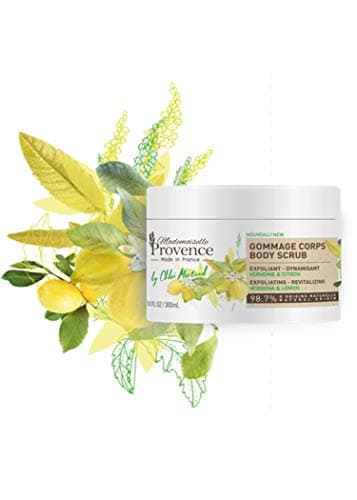 Mademoiselle Provence Lemon Verbena Exfoliating Body Scrub, Revitalizing Smoothing Hydrating Softening Shea Butter Natural Vegan Exfoliator, Radiant Skin, Made in France 10 fl oz