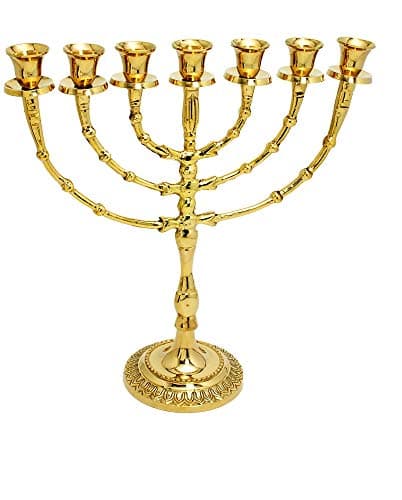 Menorah Modern candele Holder 7 Branch Gold Branches Brass Pure Copper Menora - 11 Inches Hight