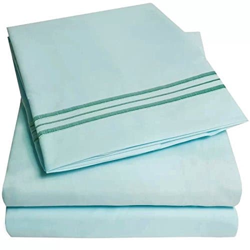 Sarah Ashley Elegante' 1800 Bedding Collection Solid 4pc Bed Sheet Set – Full Size, Light Blue
