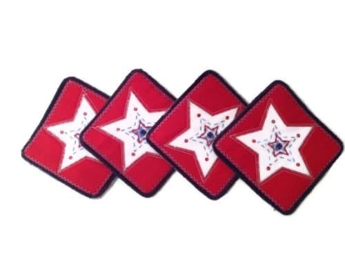 Handcrafted Quilted Fabric Coasters ~ Set of 4 ~ Red Americana Star
