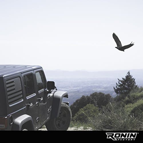 RoninFactory - Jeep American Flag Window Decal Accessory - 2007+ JKU & JLU - Matte Black Vinyl - Trimming Knife Included