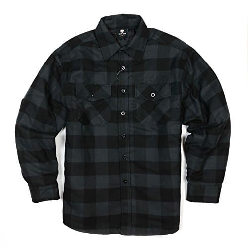 YAGO Men's Quilted Lined Long Sleeve Flannel Plaid Button Down Shirt YG2611 (Dark Gray/Black, X-Large)