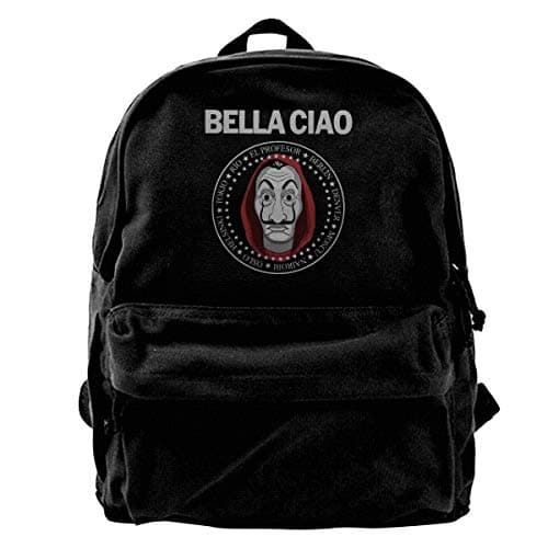 WUHONZS Canvas Backpack Casa De Papel Money Heist Bella Ciao Rucksack Gym Hiking Laptop Shoulder Bag Daypack for Men Women