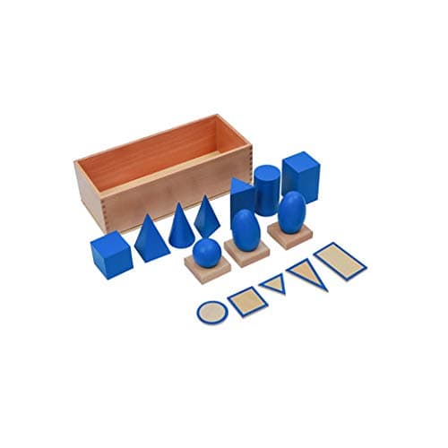 Adena Montessori Geometric Solids with Stand, Bases, and Box Materials Sensorial Educational Tools Preschool Equipment Early Learning Toy