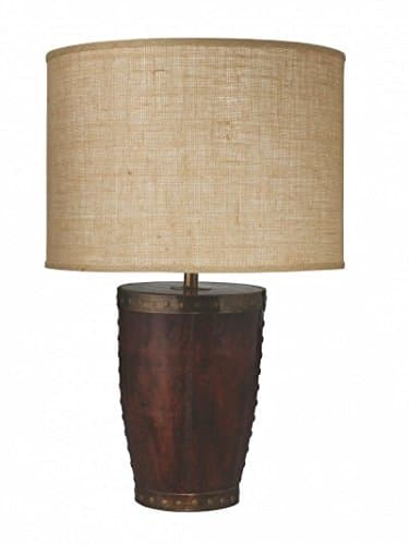 Jamie Young Company Lannister Tobacco Leather with Large Drum Shade Table Lamp, Natural Burlap