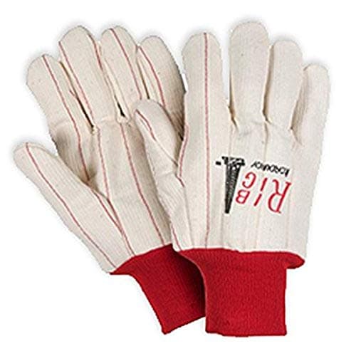 UCHF185 Corded Poly/Cotton Outer Oil Field Gloves, Heavy Weight, Non-Woven Liner, Red Knit Wrist, White (Pack of 12)