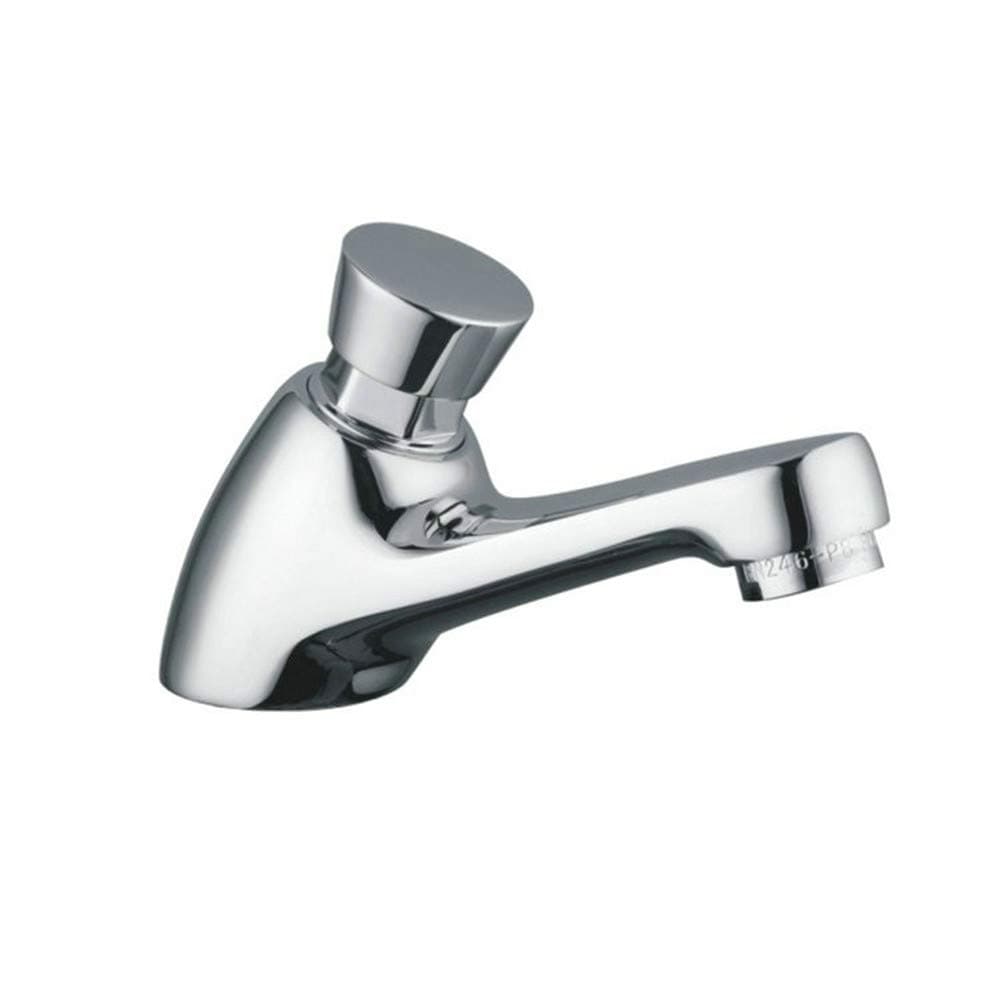 Siderit Brass Cold Water Faucet Public Bathroom Basin Self Closing Saving Water Delay Sink Tap, Chrome Finished