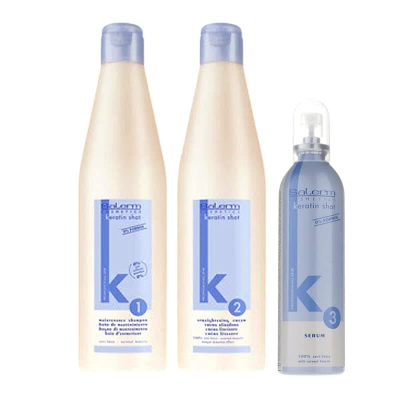 Salerm Keratin Shot 1 Maintenance Shampoo & 2 Straightening Cream & Serum "Set"