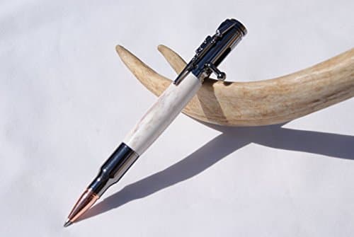 Bolt Action Bullet Pen in Gun Metal with Deer Antler Handle and Rifle Clip