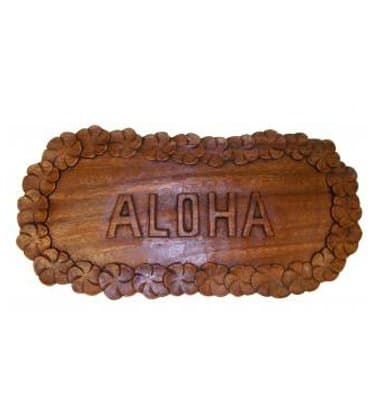 Hawaii Aloha Plumeria Lei 14.5” L x 7” W Monkeypod Wood Decorative Wall Plaque