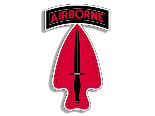 RED Special Forces Spear Shaped Logo w Airborne Tab Sticker (Delta usasoc Insignia Vinyl Decal for car Cooler Water Bottle or Laptop (3 x 5 inch) U.S. Army Licensed