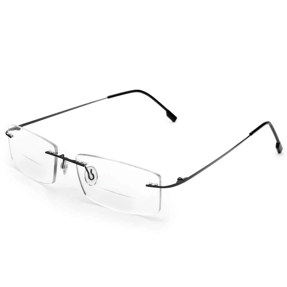 Fuisetaea Titanium Alloy Photochromic Gray Bifocal Reading Glasses +1.00~+3.00 Rimless Transition Bifocal Readers Eyeglasses