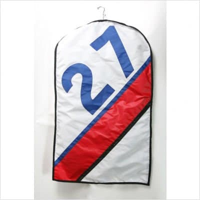 Garment Bag Color: White Sailcloth Red Stripe Blue Number