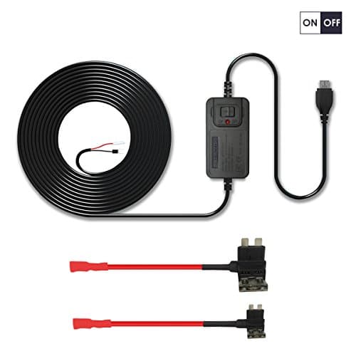 Car Dash Cam Hardwire Kit with Switcher, Airysee ACW-01 DC 12V to 5V Mini USB Hard Wire Car Power Invert Charger Cable for Car Dash Camera w/ 2 Free Car Circuit Fuse Holder - 1 Year Guaranty