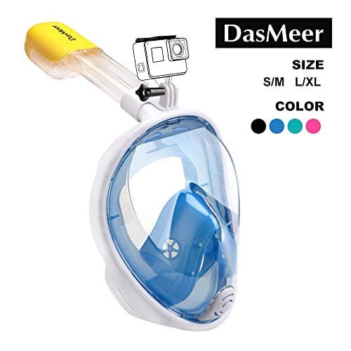 DasMeer Snorkel Mask 180 Panoramic Sea View Full Face Mask with Detachable Camera Mount Anti-Fog Anti-Leak Free Breath Scuba Mask Snorkel Set for Adults and Kids