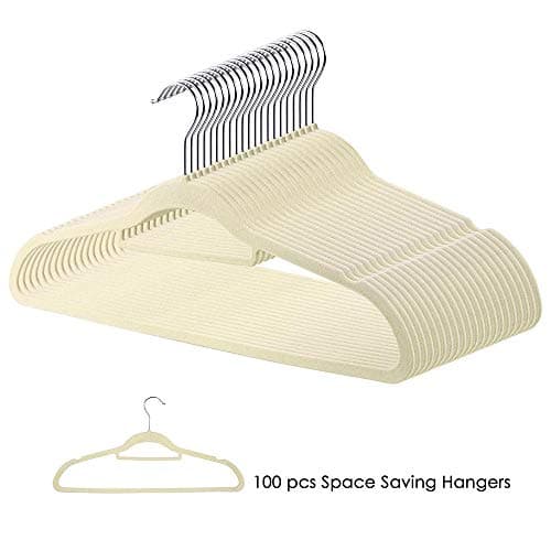 Yeshom 100Pcs Velvet Hanger Non Slip Clothes Suit Flocked Hangers Swivel Hook Ultra Thin Space Saving Closet