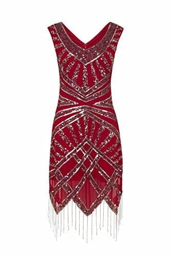 Ladies 1920's Vintage Style Charleston Flapper Gatsby Abbey Fringe Beaded Sequin Shift Dress