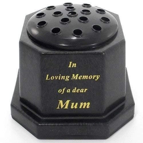Black topped In loving memory of a dear Mum memorial pot/grave vase