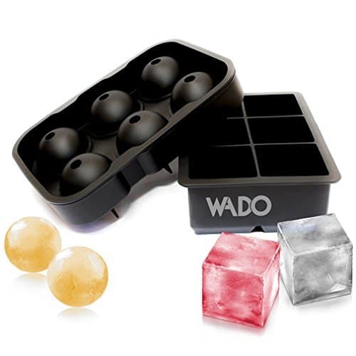 Wado Combo Large Square & Round Ice Cube Mold Silicone Tray Jumbo Giant Square and Sphere for Ice Ball 100% Food Grade Silicone and BPA Free(Set of 2)