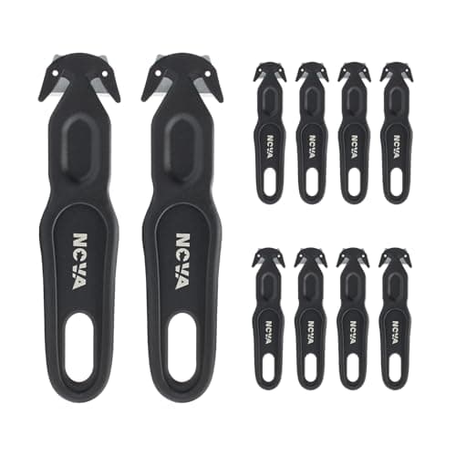 Nova Safety Cutter Tool, Safety Box Cutter Knife, Ergonomic Film Cutting Blade, Box, Strap, Carton, Package, Envelope and Letter Opener (Black, 10 pcs)