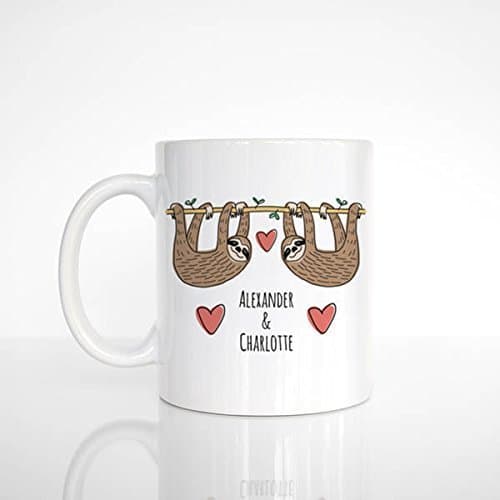 Sloth Mug Personalized Valentines Day Gift for Him for Her Cute Couple Mug Engagement Gift Anniversary Gift Wedding Gift Unique Coffee Mug, 11oz, 15oz, gift