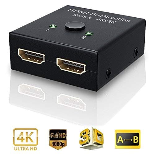 KELIIYO HDMI Switch - Bidirectional HDMI Splitter 1 In 2 Out /2 Input 1 Output - Supports 3D 1080P HD, Plug & Play - Manual HDMI Switcher for Xbox, PS4, PS3, Roku, Blu-Ray player, DVD, HDTV