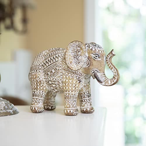 TERESA'S COLLECTIONS Boho Elephant Decor, Elephant Statues Brings Good Luck for Home Decor, Jumbo Figurines Resin for Bookshelf, Living Room, Centerpiece Home Decorations Gifts for Mom, 6.3"