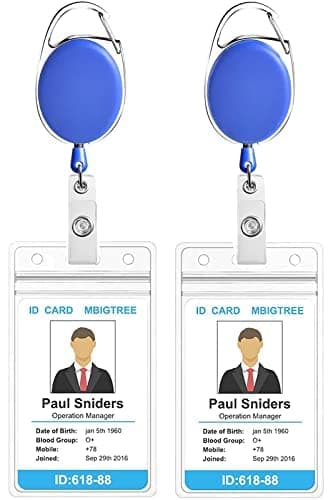 RUHI ENTERPRISES Heavy Duty Retractable Badge Holder with Waterproof Zip Lock Vertical ID Card Holders for Office ID Cards (Blue - Pack of 2)