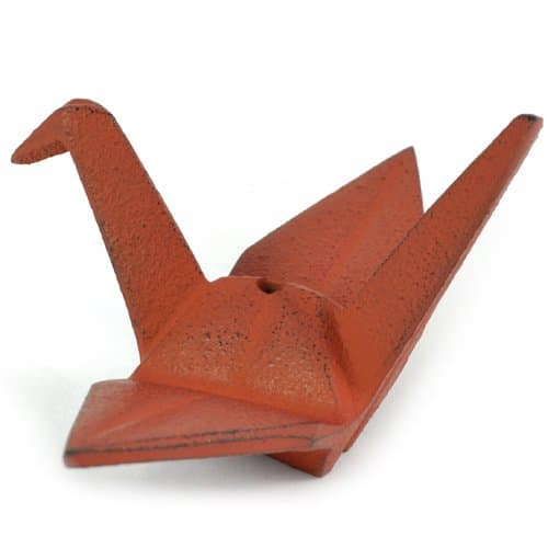 Iwachu Cast Iron Origami Crane Incense Stick Holder & Paperweight - Cinnabar