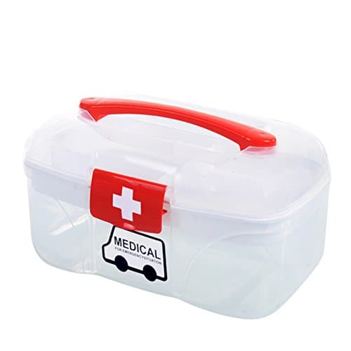 YESCO Lovely Portable Plastic PP Pill Case First Aid Kits Medicine Storage Box Case Double Deck Medical Box Family Emergency Response Kit Large Handled Pill Organizer