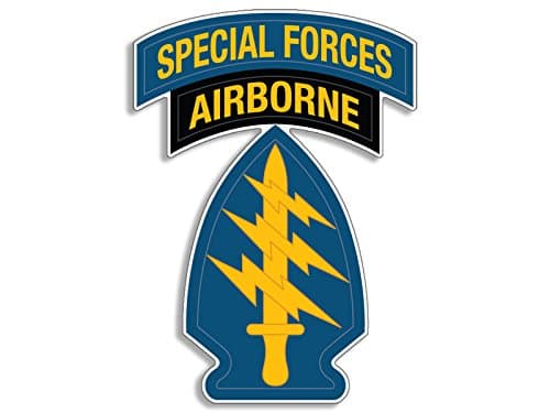 American Vinyl Blue Special Forces Spear Head & Airborne Tab Shaped Sticker (Green Berets)