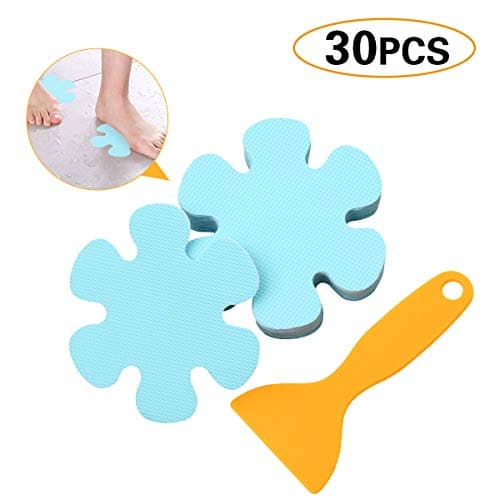 Jassmine 30 Pcs Non-Slip Treads,4x4 Inch,Adhesive Decals,Anti-Slip Stickers,Ideal Appliques Tape for Baby,Senior,Adult.Suit for Bath Tub,Stairs,Shower Room & Other Slippery Surfaces (Snowflake Blue)