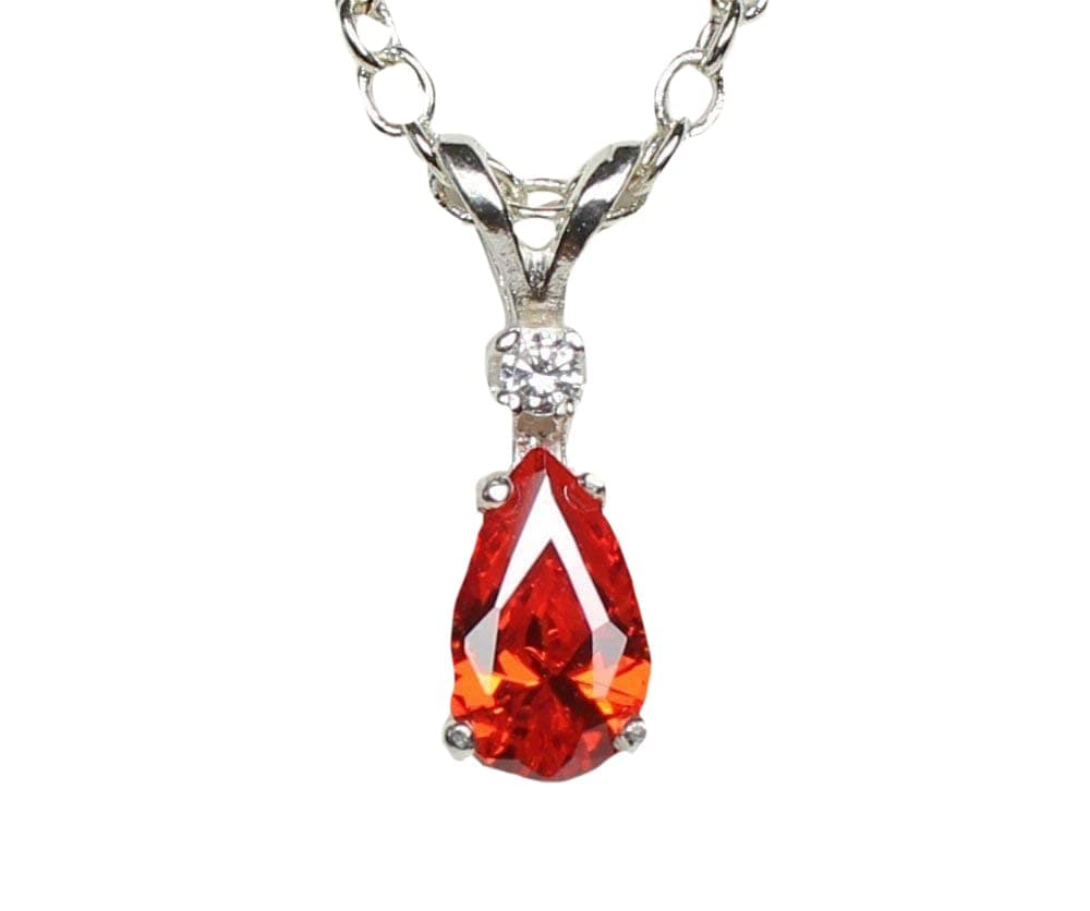 Mexican Fire Opal Necklace Sterling Silver 925 with Diamond Accent