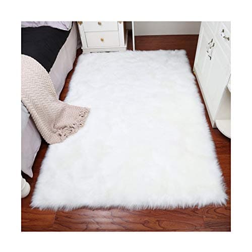 Home Decor Rectangle Rugs Faux Fur Sheepskin Area Rug Shaggy Carpet Fluffy Rug for Baby Bedroom,2ftx3ft,White