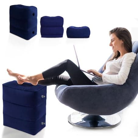 MoarkaInflatable Foot Rest Pillow for Any Travel - Travel Pillow for Kids & Adults - Portable Adjustable Height Foot Stool for Airplanes, Cars, Home, Trains (Blue)