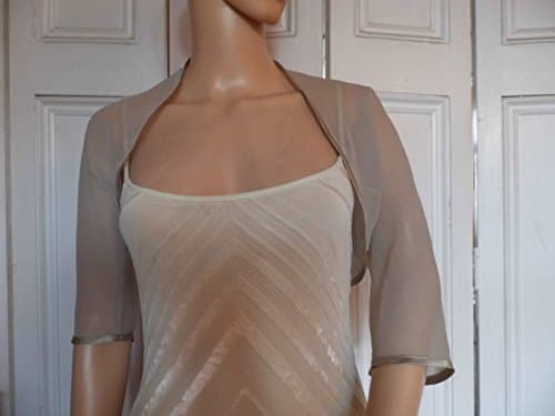 Taupe chiffon elbow length sleeved bolero/shrug/jacket with satin edging Sizes 10 - 24