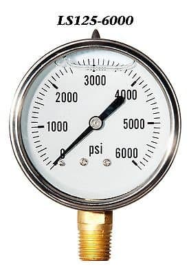 Hydraulic Liquid Filled Pressure Gauge 0-6000 PSI