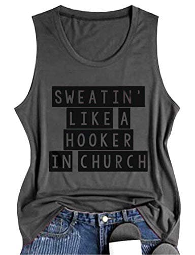 LANMERTREESummer Workout Graphic Tank Tops for Women Sweatin' Like A Hooker in Church Funny Letter Sleeveless T Shirt Tank