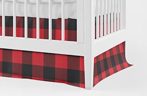 Boy Crib Skirt Woodland in Red and Black Buffalo Plaid by Twig + Bird Handmade in The USA