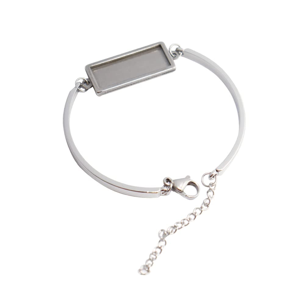 SHUNAE 5pcs Stainless Steel Rectangle 10x25mm Cabochon Blank Base Settings DIY Bezel Trays for Bracelet and Bangle Jewelry DIY Making