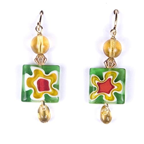 Dangle Earrings Spring Flower Splash, Handmade Glass