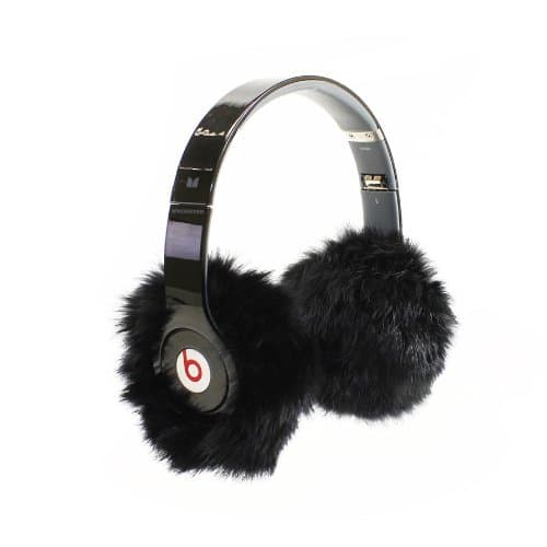 EarMuffies - fur earmuff covers for headphones - LARGE Rabbit Black (Fits Beats Beats Studio/Executive and other popular headphones)