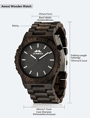 Wooden Watches Men Analog Quartz Movement with Wooden Band, Date Display