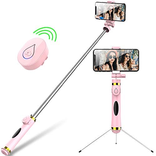 YXIUER Selfie Stick Tripod,18~87Cm Extendable Selfie Stick with Detachable Wireless Bluetooth Remote, Compact Monopod for iPhone Xs Max/XR/XS/X/7 Plus/6S Plus/Android/Galaxy Note 9/S9