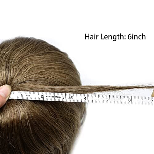Toupee for Men Hairpiece Mens Hair Replacement System Full Injected PU Durable Skin Mens Toupee Wig Soft Human Hair Piece for Men Grey 6x8" #17 Dark Ash Blonde-120% Medium Light to Medium Density