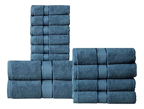 Wicker Park 600 GSM Ultra Soft 100% Cotton 12 Piece Towel Set (Navy Blue): 2 Bath Towels, 4 Hand Towels, 6 Washcloths, Long-Staple Cotton, Spa Hotel Quality, Super Absorbent, Machine Washable