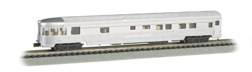 Bachmann Industries Streamline Fluted Observation Car with Lighted Interior - Unlettered Aluminum (N Scale), 85'